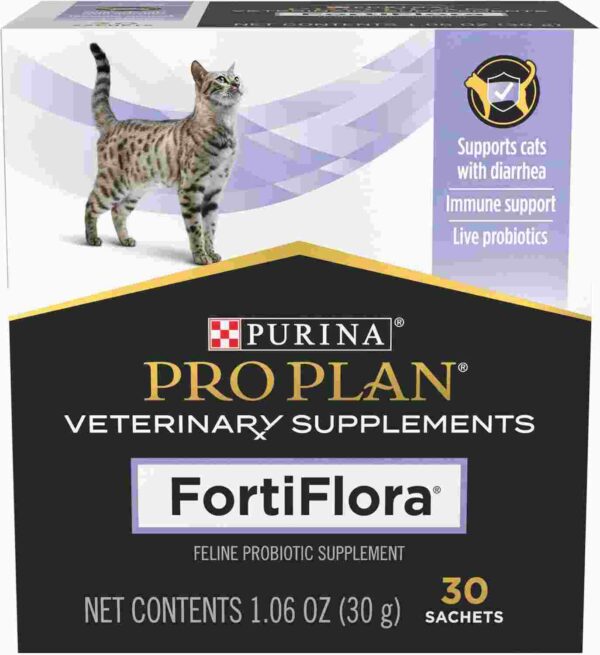 Purina Pro Plan FortiFlora feline probiotic supplement box for cats, 30 sachets