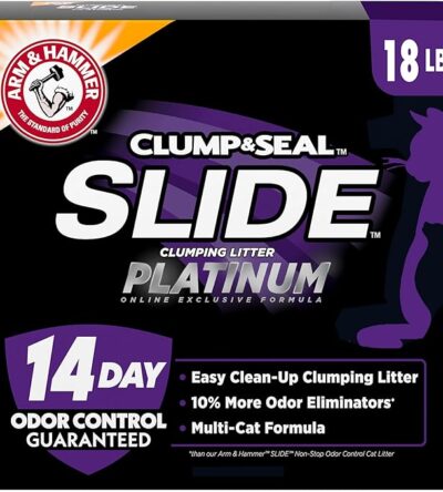 ARM & HAMMER Clump & Seal Slide Platinum clumping cat litter box with 14-day odor control for multi-cat households