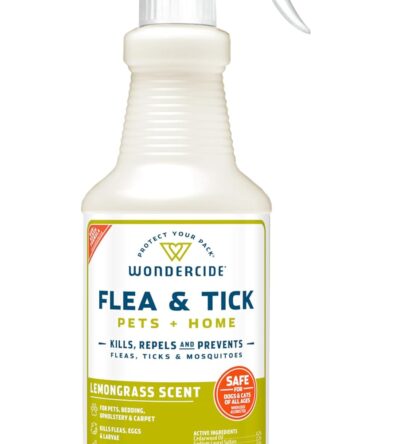 Wondercide Flea and Tick Spray for Pets and Home in lemongrass scent, safe natural formula