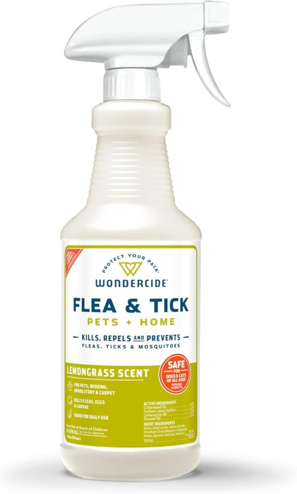 Wondercide Flea and Tick Spray for Pets and Home in lemongrass scent, safe natural formula